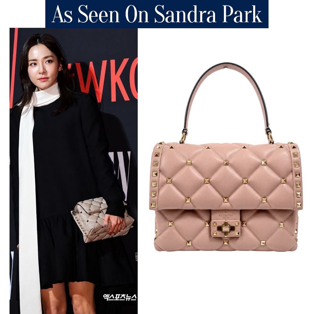 Valentino Garavani Candystud Medium Top Handle Leather Bag Rockstud Pink